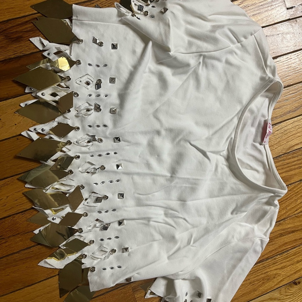 White crop Top with Gold Accents